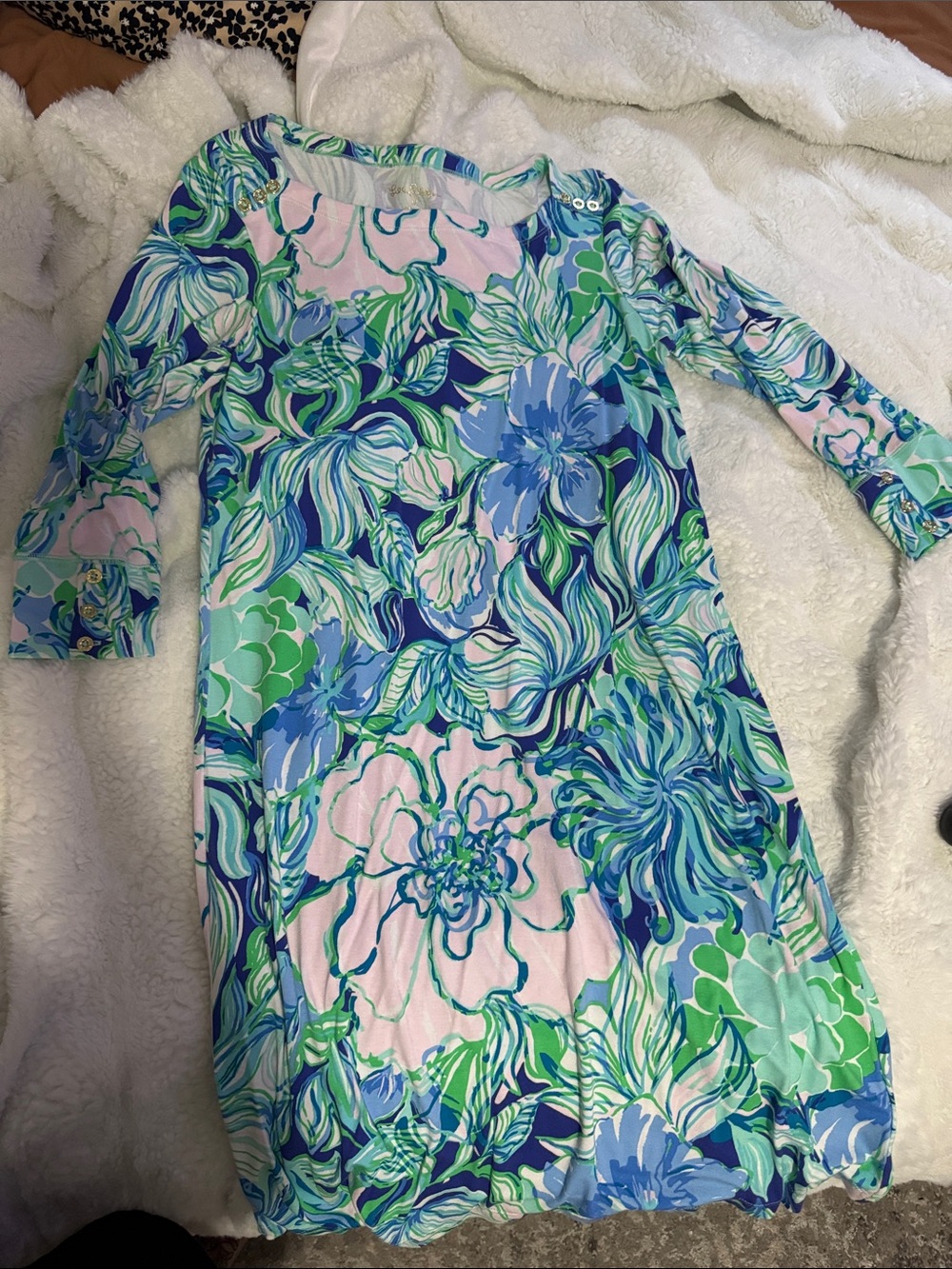 Lilly Pulitzer Long Sleeve Floral Dress - Blue, Green & Pink